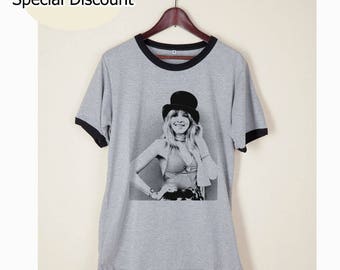 Stevie Nicks Shirt Tshirt Fleetwood Mac Light Gray and White on Chest