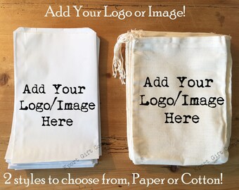 1 Custom Logo Merchandise Bag - Business Event Customized Favor Bags for Candy Buffet Birthday Personalized Paper or Cotton