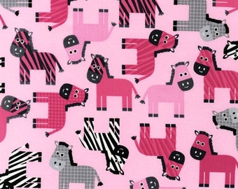 Robert Kaufman - Urban Zoologie Pink Zebra patchwork quilting fabric