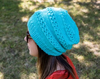 Turquoise Slouchy Knit Hat - Turquoise Vegan Hat - Light Turquoise Hat - Hipster Hat - Hippie Hat Womens Tam - Mens Beanie - Gift For Her