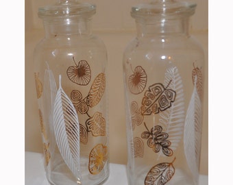Pair of Vintage 1960's Mid Century Printed Glass Apothocary Jars