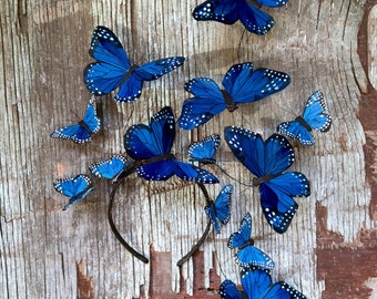 Wild Blue Yonder Butterfly Fascinator, Blue Headpiece, Headdress, Crown, Statement, Surreal, Headband, Hat, Unique