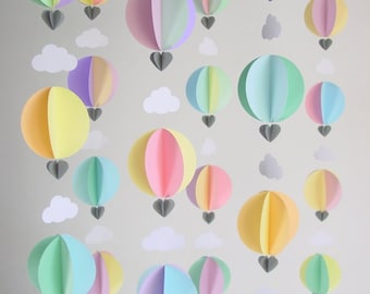 Party Pack of Hot Air Balloon Garlands - Travel theme Nursery Mobile - Baby Shower Decorations - Travel Theme Baby Shower - Up up and away