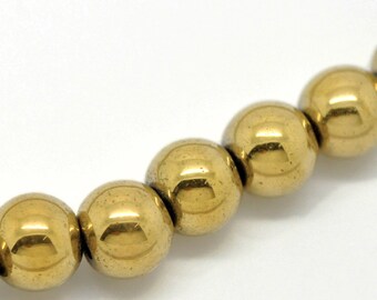 8mm Round Titanium Coated GOLD HEMATITE Gemstone Beads, full strand, ghe0011