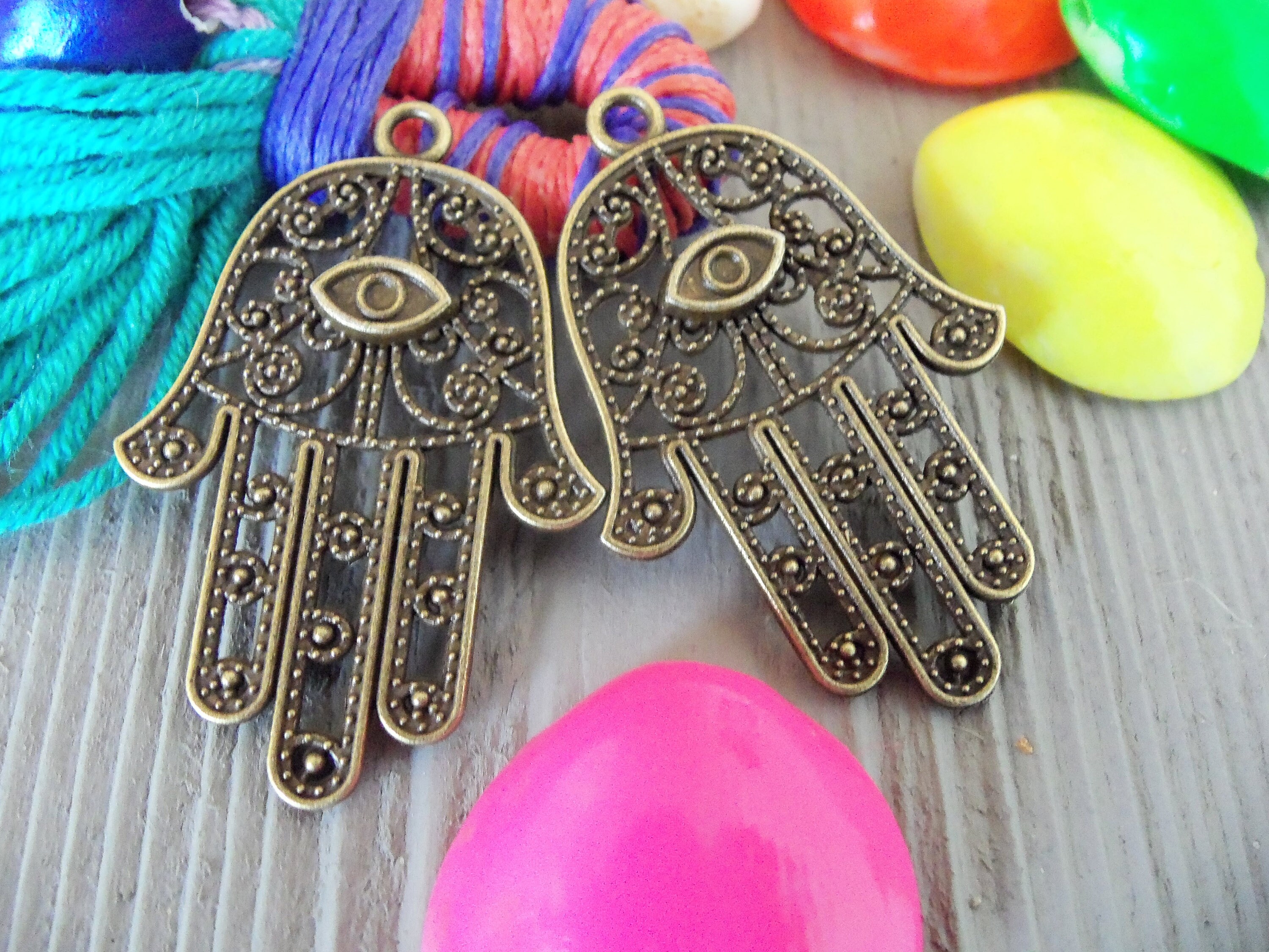 2 pcs Hamsa Pendant in Antique Bronze Hamsa Charm Tribal