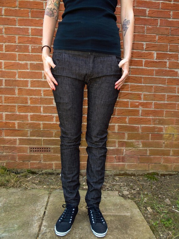 Women's handmade ethical grey drain pipe skinny Jeans.
