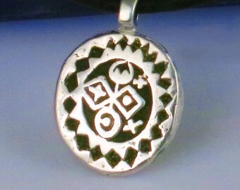 Shaman 4 Cardinal Directions Fine Silver Gift - 4 Cardinal Directions Life Compass Fine Silver Pendant Gift - Handmade Petroglyph Southwest