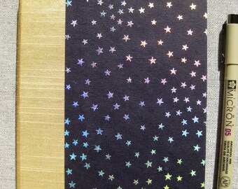 Medium Lined Handbound Hardcover Journal Navy/Silver Stars