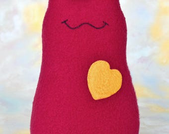 Handmade Slug Stuffed Animal, Crimson Red, Gold Fleece, Personalized Tag, Plush Kids Baby Toddler Art Toy Doll, Hug Me Slug, 9 inch