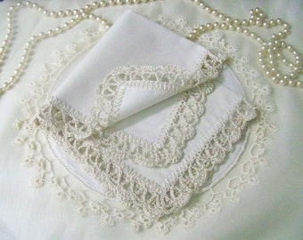 Lace Handkerchief, Hanky, Hankie, Hand crochet, Lacy, Ecru, Personalized, Custom, Embroidered,Monogrammed, Ladies, Ready to ship