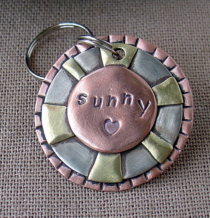 Medium Dog ID tag metal pet id tag with Sun Sunny