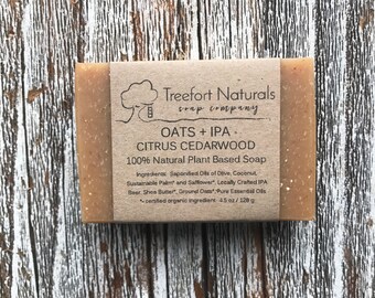 Oats + IPA Citrus Cedarwood Beer Soap - Handmade Cold Process, All Natural, craft beer soap