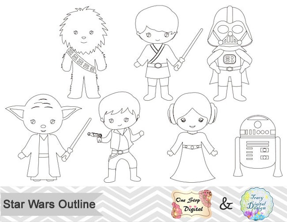 Black White Outline Star Wars Digital Clip Art Star Wars