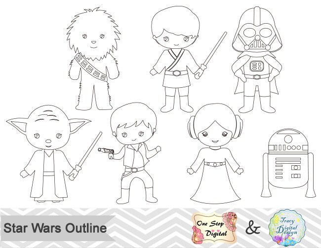 Black White Outline Star Wars Digital Clip Art Star Wars