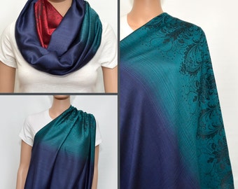 Breastfeeding cover, nursing cover, nursing scarf, nursing infinity scarf, breastfeeding scarf, Dark blue, teal and red infinity scarf