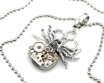 Halloween Spider Pendant - clockwork spider pendant - Tarantula Spider Necklace - Steampunk gift idea