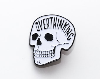 Overthinking Enamel Pin. Glow In The Dark Skull Pin. Anxiety