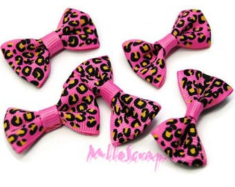 Set of 5 bows leopard pink embellishment scrapbooking card making *.