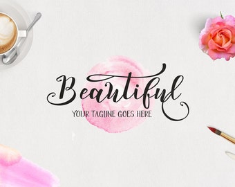 Watercolor Logo Design, Custom Logo Design, Rose Branding Logo Design Premade Logo, Photography Logo,