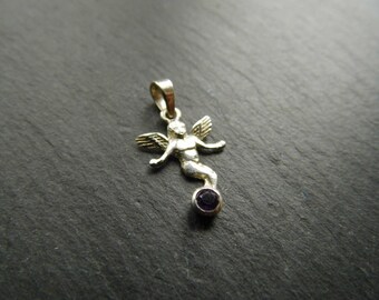 Angel, small, silver, amethyst, wing, sterling silver, chain Pendant