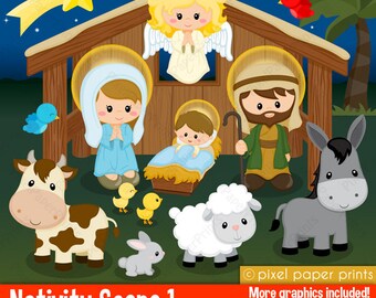 Nativity Scene 1 - Clip art and digital paper set - Nativity clipart