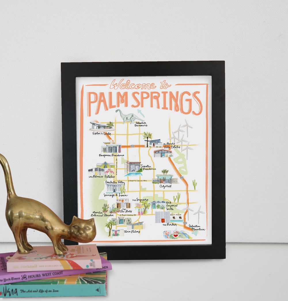 Palm Springs California Illustrated Travel Map print of an