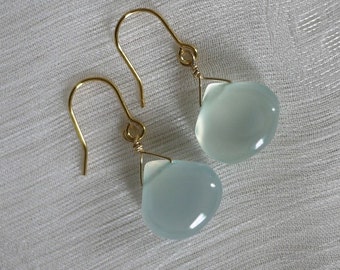 Cabochon aquamarine chalcedony drop earrings