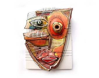 Modern ceramics, Ceramic mask, 3D wall art, Wall sculpture, Weird mask, Crazy art, Abstract art, Abstract sculpture, Ceramic art, by 99heads