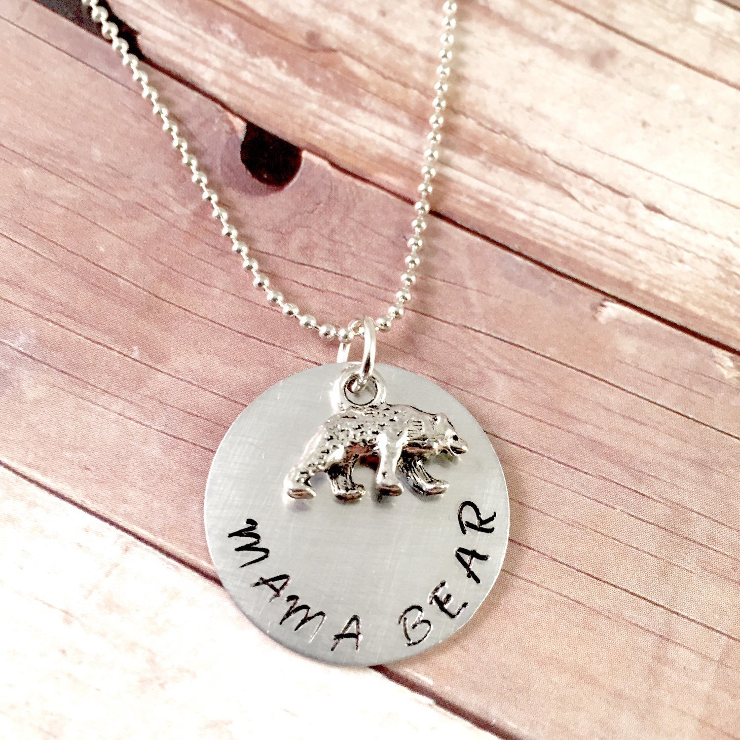 Mama Bear necklace Mama Bear hand stamped charm personalized