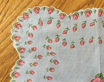 Blue scalloped handkershief with roses
