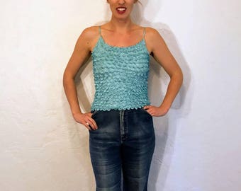 Vintage 1990s Popcorn Scrunchie Tank Top Sky Blue