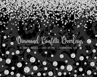 Diamond Confetti Overlays, diamond clipart, diamond clip art png rhinestone, gems, jewels, glam confetti photo overlays, digital download