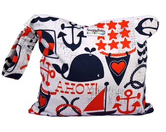 Wet Bag with Zipper and Waterproof Lining - Anchors Away - FAST SHIPPING