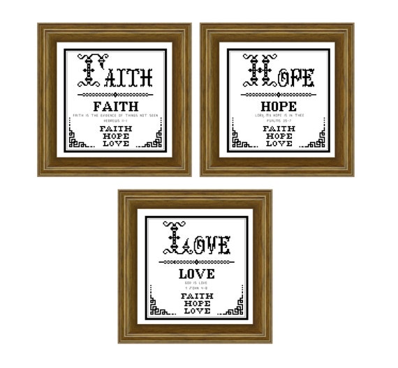 Faith Hope Love. Cross stitch pattern. Instant download