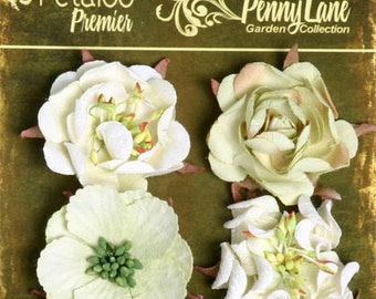 Petaloo Penny Lane Collection Ruffled Roses In Mint Green, Flower Embellishement , Scrapbook Embellishments