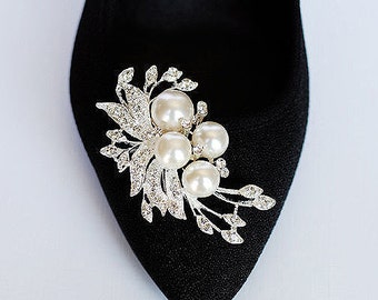 Bridal Shoe Clips Pearl Crystal Rhinestone Shoe Clips Wedding Party (Set of 2) BELLINI Collection SC020LX