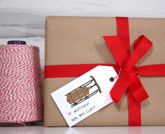 Holiday Gift Tag Set with Vintage Wood Sled