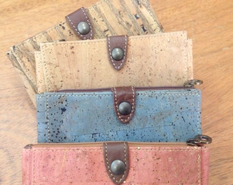 Cork wallet, natural, blue, salmon pink or stripes - Eco Friendly