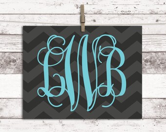 Chevron teen room decor - teen room ideas - teen girl room ideas - monogrammed gifts - monogram wall art canvas or print - chevron