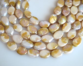11x15mm AA Natural Color FreshwaterPearl Oval Coin Pearl Cultured Genuine Coin Pearl Natural Oval Pearl Beads #145