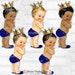 Royal Navy Blue Little Prince Vintage Baby Boy Gold Crown | 3 Skin Tones | Clipart Instant Download