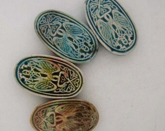 4 Raku Celtic Cranes Beads