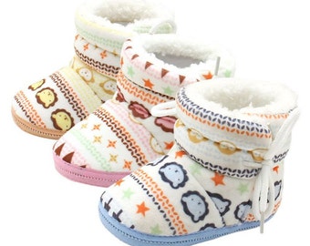 Winter Warm Fleece Soft Soled Crib Shoes Girl Toddlers Snow Boots Brown/Pink/Blue By DoraBoutique