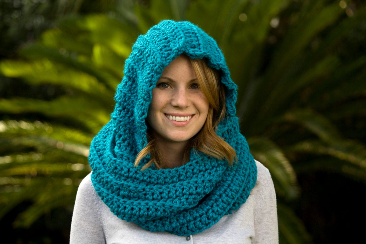 Download Teal Scoodie Blue Hooded Scarf Crochet Scarf Pixie Hood