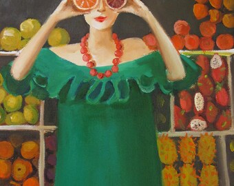 Twelve Days At The Penny Fontaine Hotel. Day Ten: Play With the Citrus at Sam's Fruit Stand. Art Print.