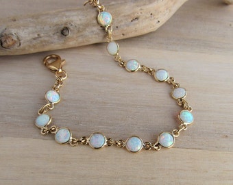 Opal Bracelet, October Birthstone Bracelet, Fire Opal Bracelet, Gift for Mom Wife, Delicate Bracelet, Opal and Gold Bracelet, Unique Jewelry