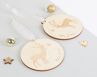 Rustic Couple's Christmas Bauble Set Personalised