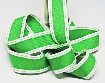 Sold Color Band Ribbon with Stitched Edge -- 1 inch -- Apple Green Cream -- 2 yards