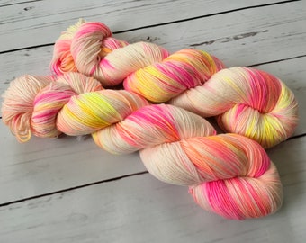 Pink Swirl Hand Dyed Superwash Merino/ Nylon Sock Yarn