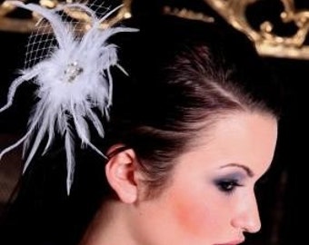 Bridal Orchid Feather Fascinator Flower Comb with crystals and pearls center